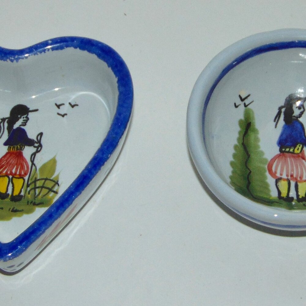 Quimper Faience France Earthenware Pottery Breton Man Heart and Ashtray
